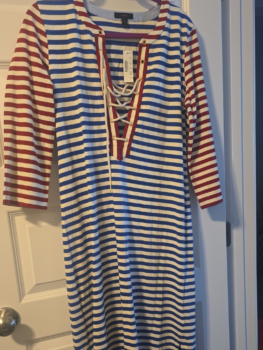 J. Crew Striped Lace-Up Top in Blue, White & Red NWT
